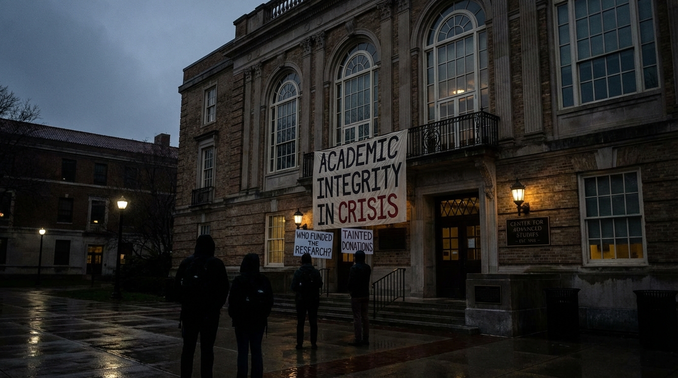 Cracked marble statue of a scientist symbolizing broken trust