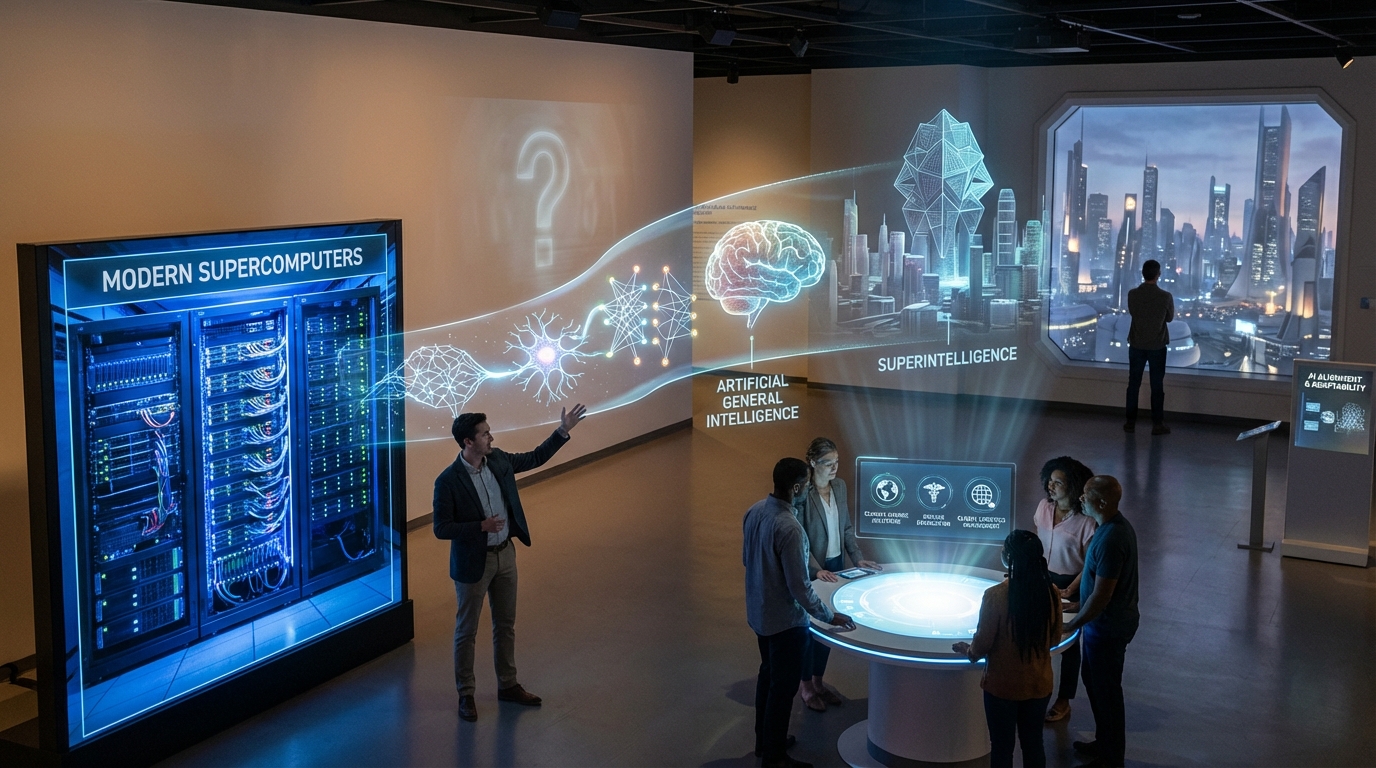 A cosmic representation of planetary superintelligence overlooking Earth.