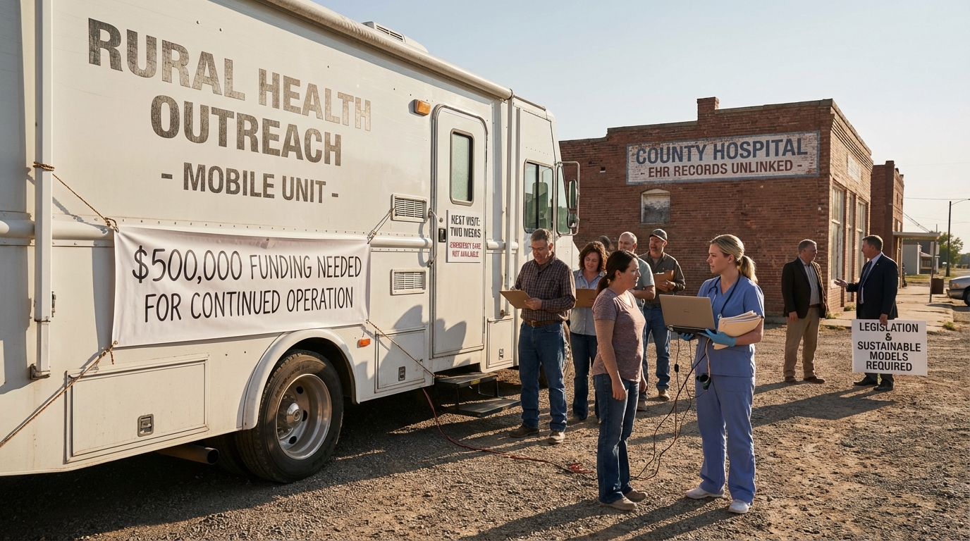 Medical tools and digital records representing the logistical side of mobile healthcare.