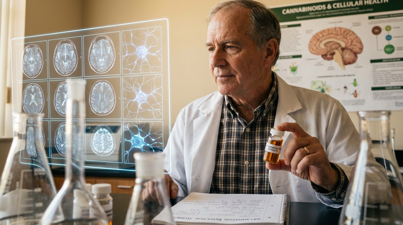 3D visualization of a human brain with glowing green neural pathways symbolizing neuroprotection.