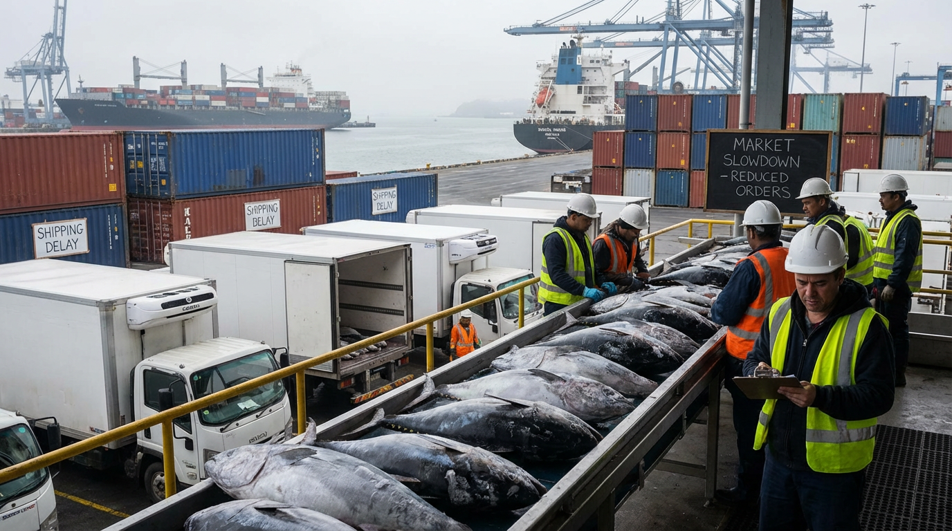 A cargo ship transporting containers across the ocean at sunset.
