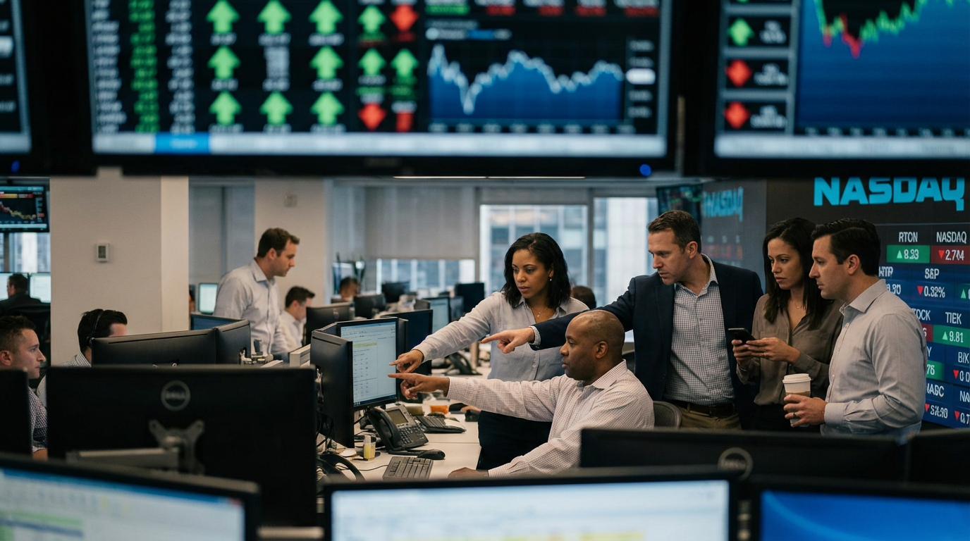 Stock market trading screen showing positive growth indicators