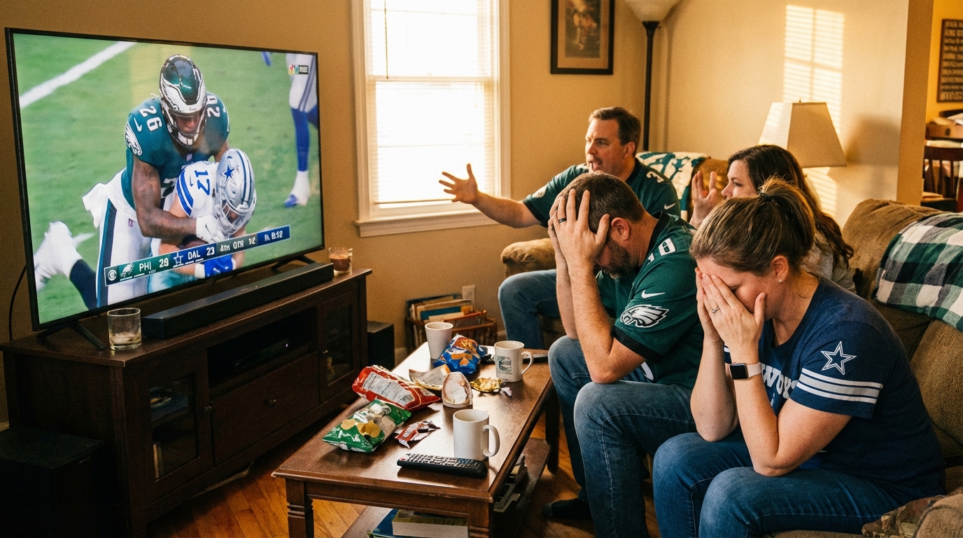 An NFL coach managing the game from the sidelines during a high-pressure moment.
