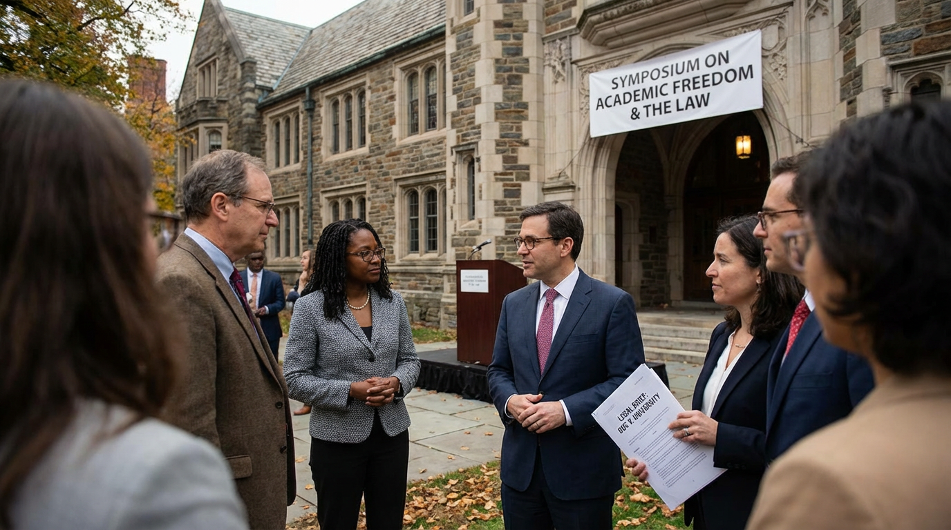 An empty modern courtroom representing the legal proceedings.
