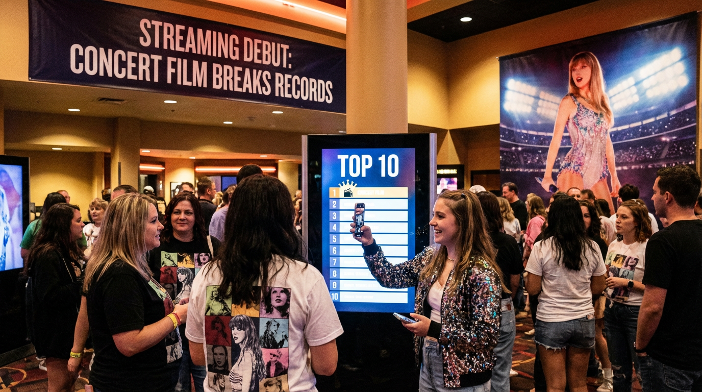 A large digital billboard in a city celebrating record-breaking streaming numbers.
