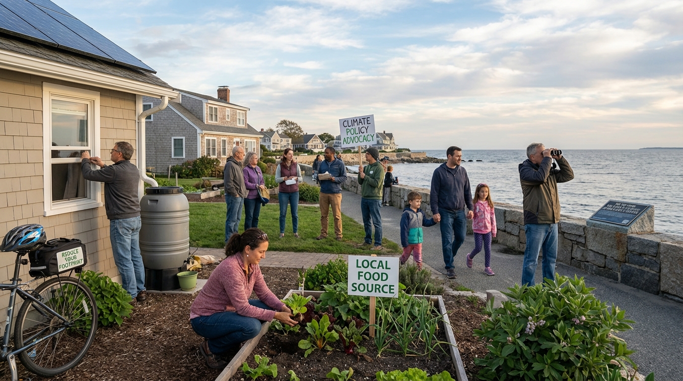 Modern sustainable house designed to withstand extreme weather with solar panels and natural barriers.