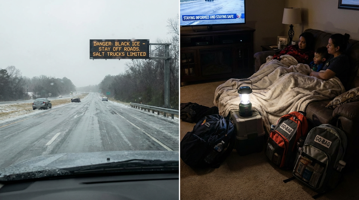 A home emergency kit prepared for a winter power outage.