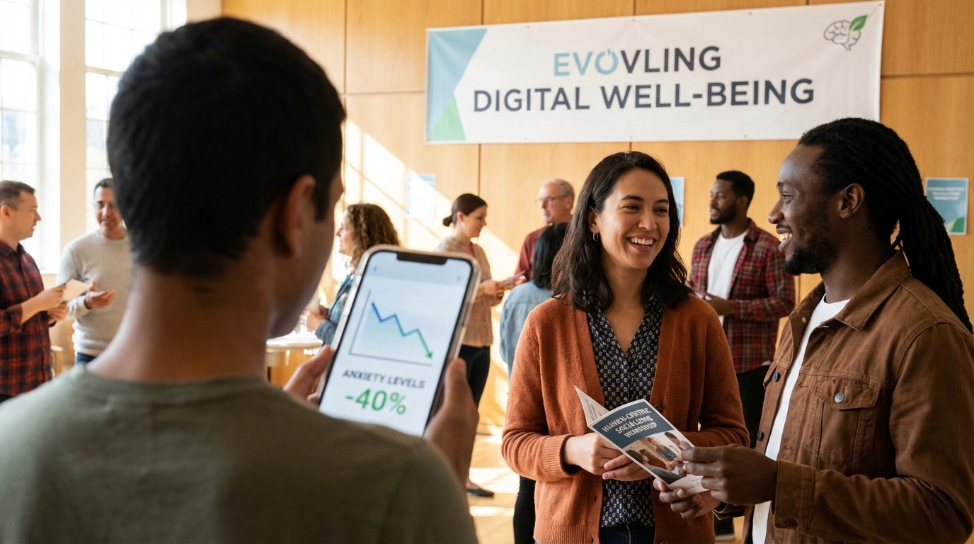 A digital heart glowing on a smartphone screen representing mental health tech