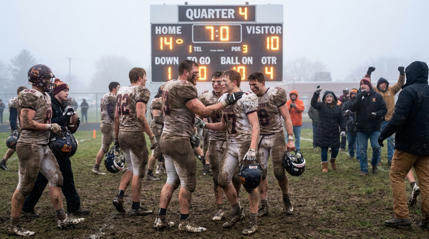 Action shot of a football player in a red jersey diving for the end zone.
