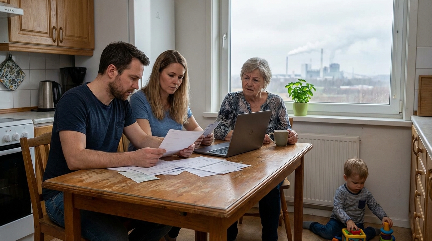 A family enjoying clean air in a bright green park, symbolizing the health benefits of reduced emissions.