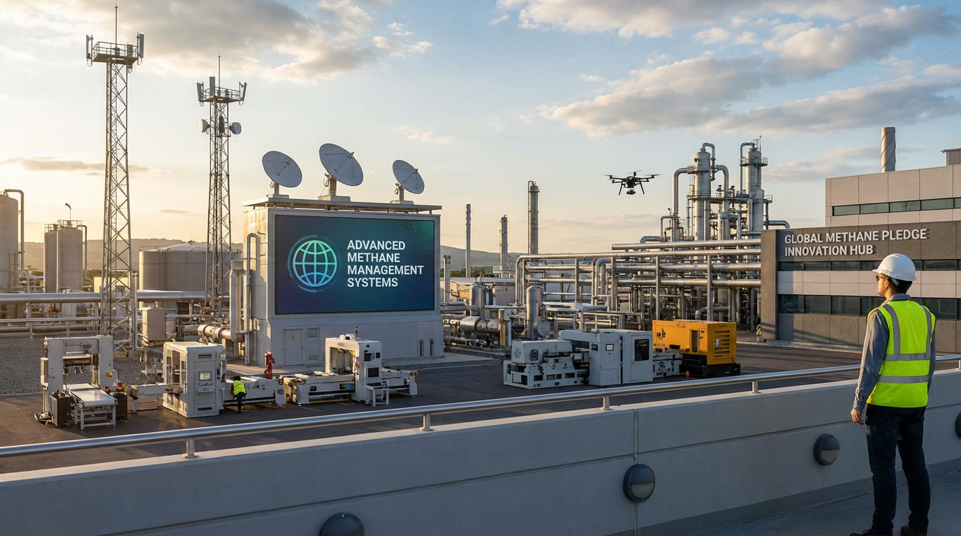 Satellite technology monitoring methane emissions from space, showcasing the future of environmental transparency.