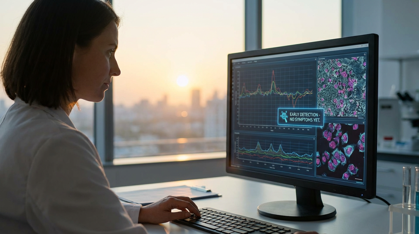 A close-up of a blood sample vial representing a breakthrough in early cancer detection technology.