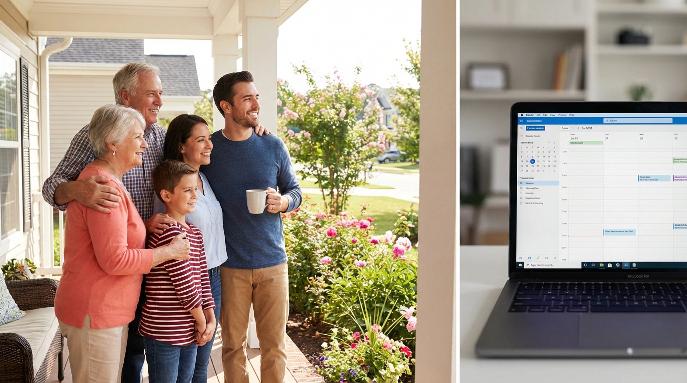 A happy family feeling secure and optimistic about their financial future due to the strong job market.