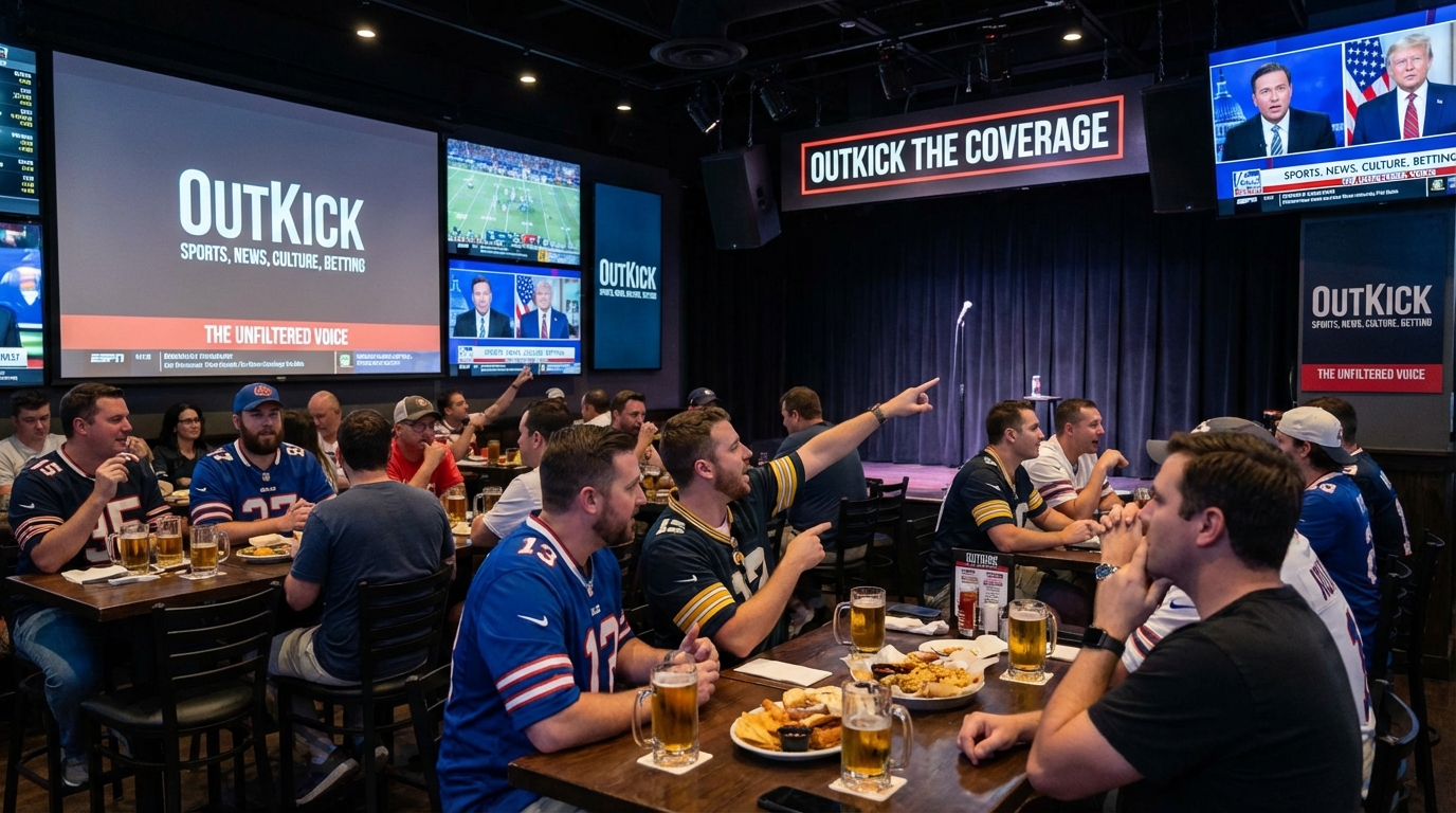 Modern digital newsroom blending sports and news broadcasts