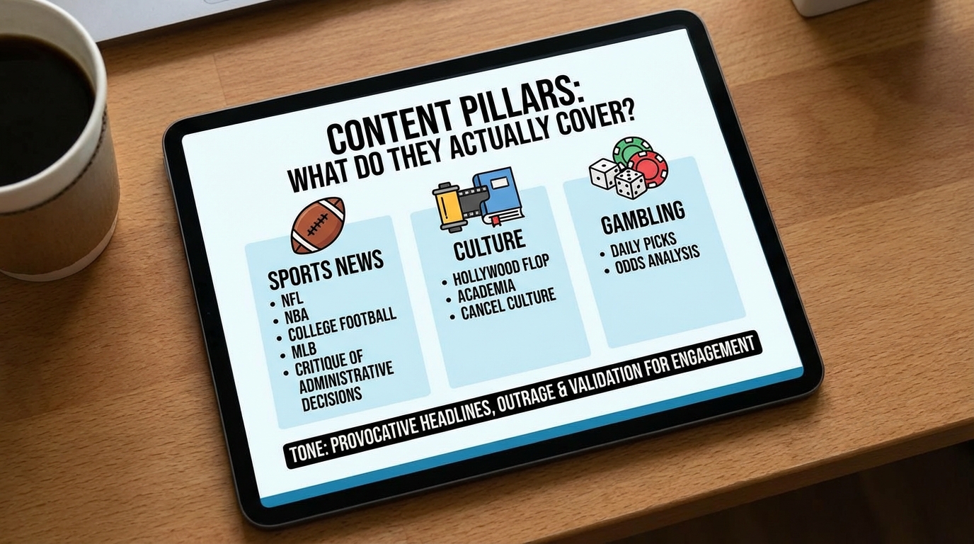 Assortment of items representing sports, movies, betting, and digital news