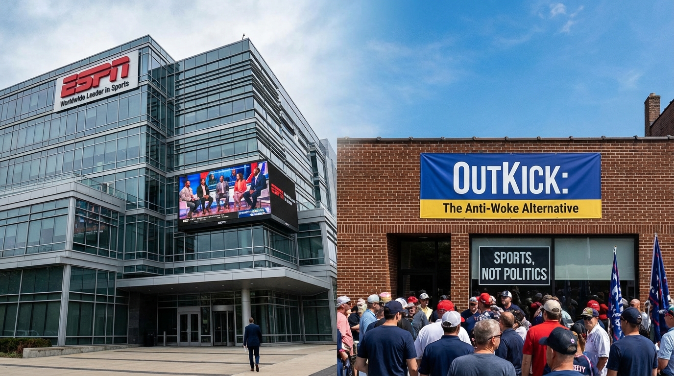 Two microphones facing off representing the clash between legacy and alternative media