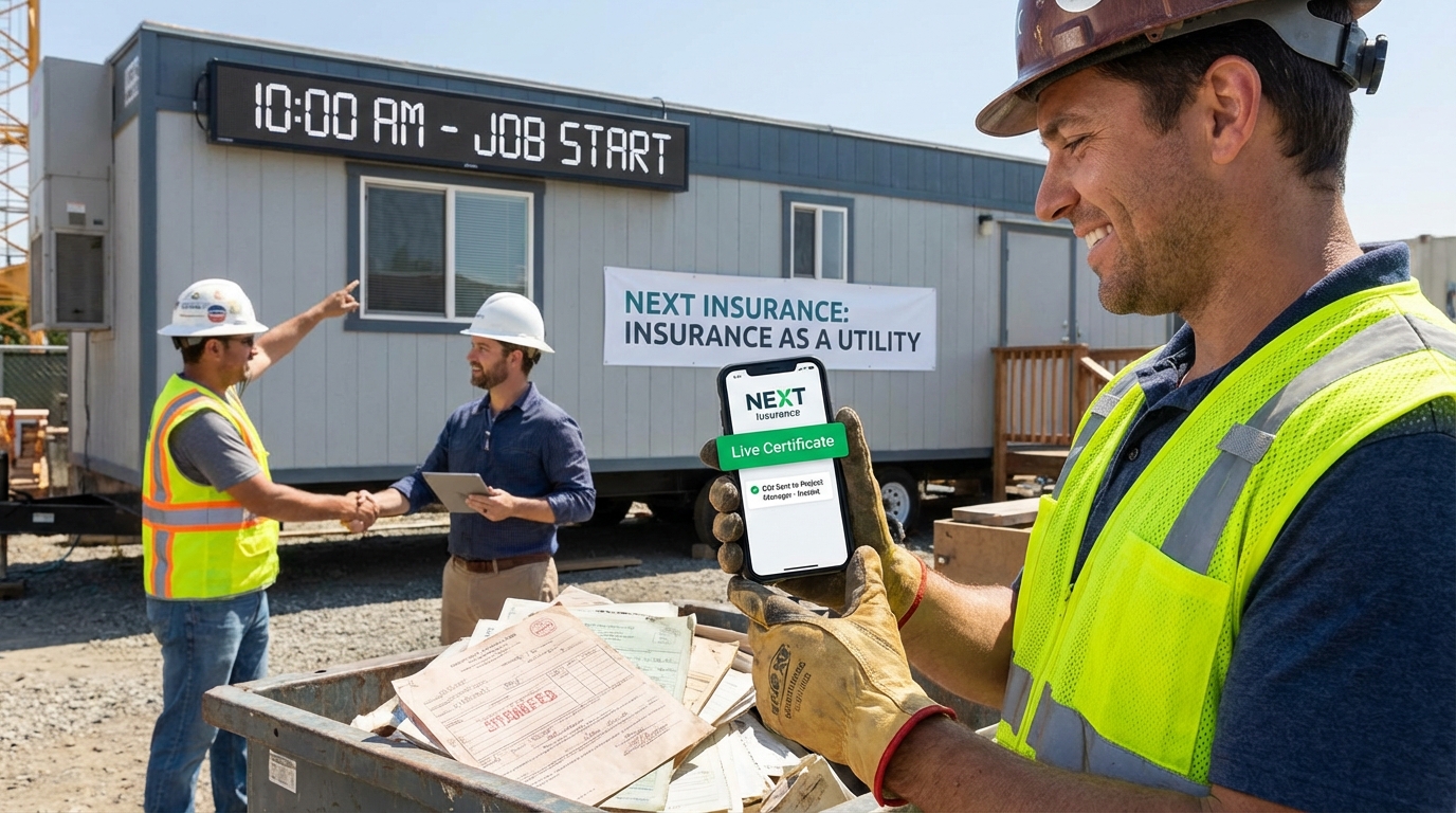 Construction contractor viewing digital certificate of insurance on a tablet