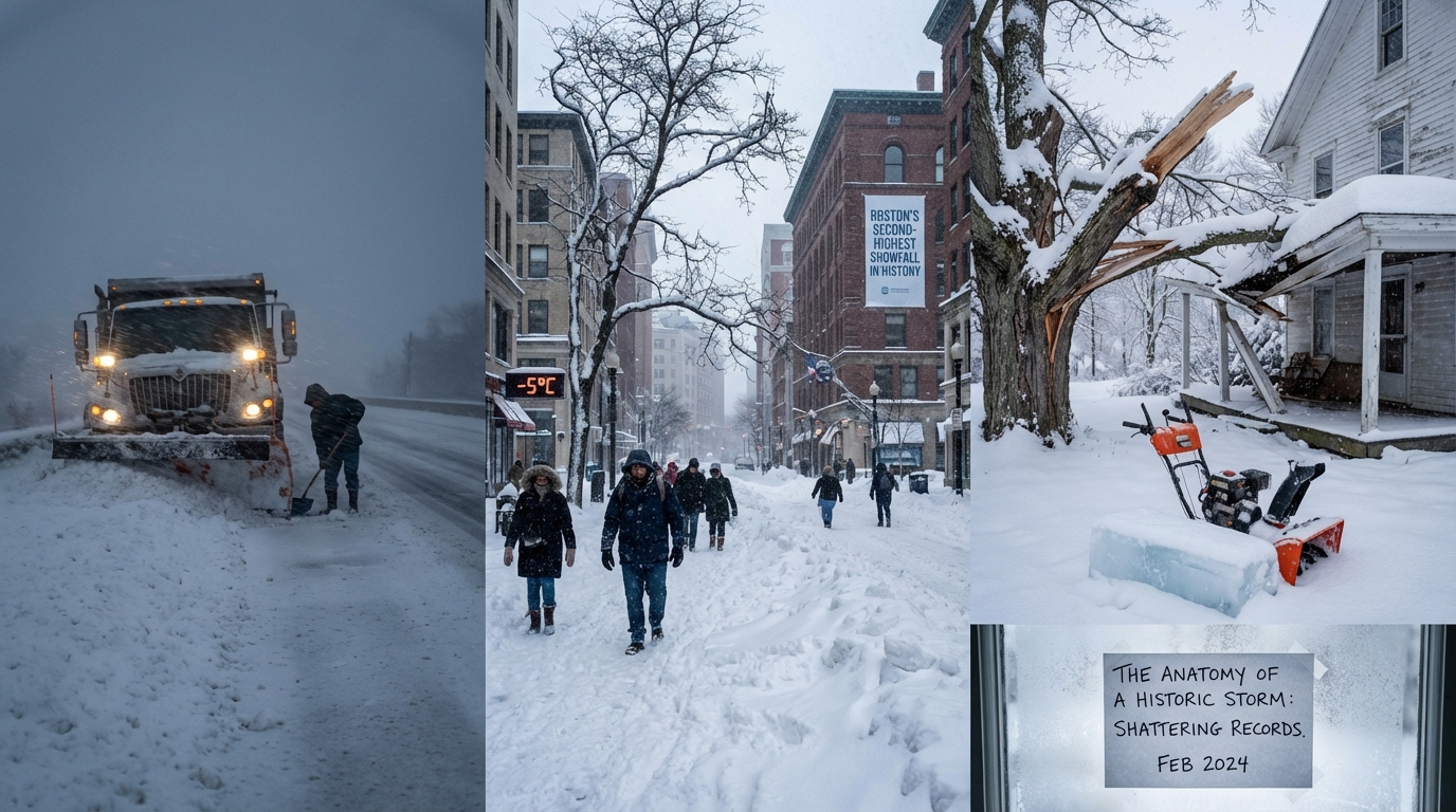 Ruler measuring over 30 inches of snow accumulation in a city