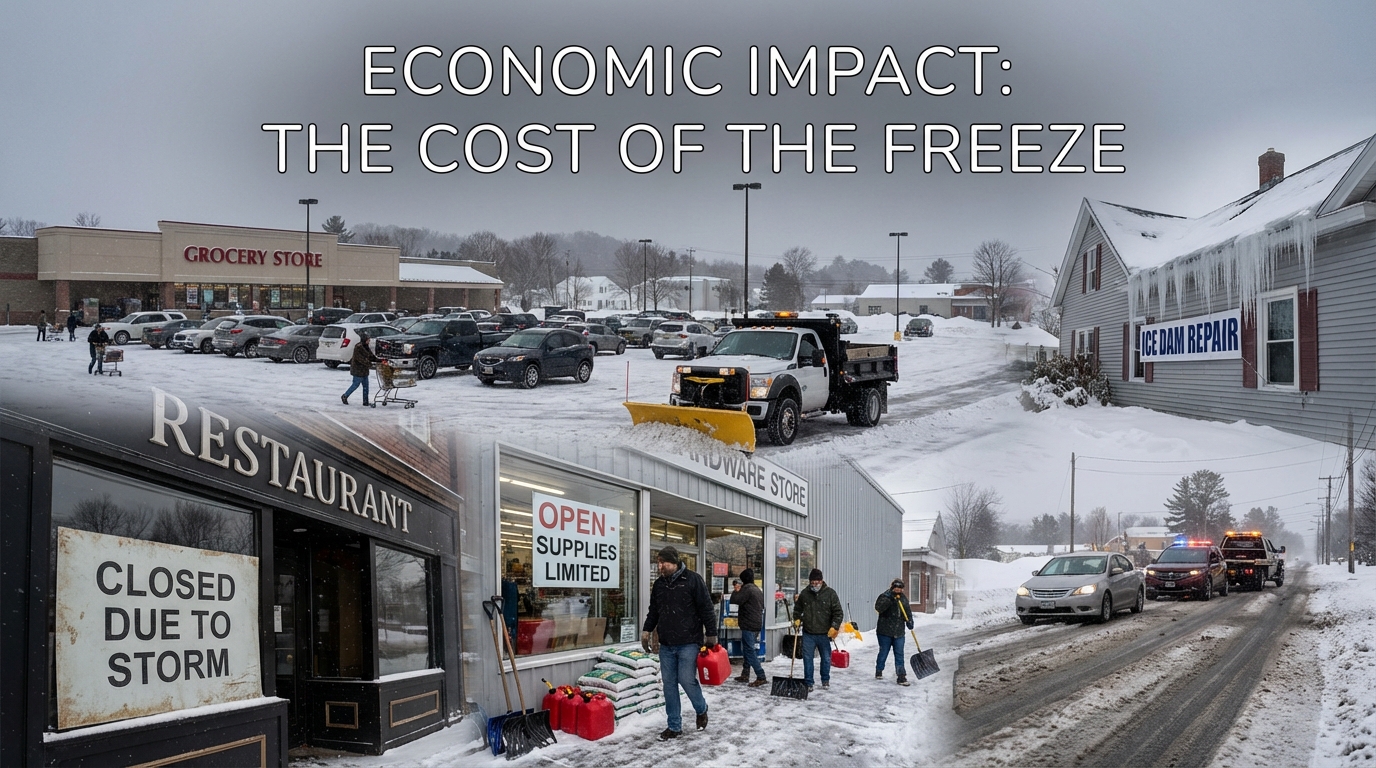 Ice dam forming on a roof gutter causing water damage