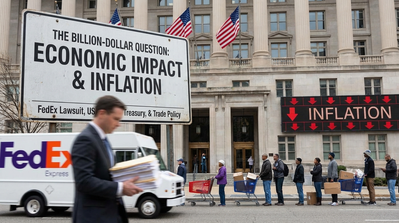 Weighing scale balancing money and steel chains representing economic impact of tariffs