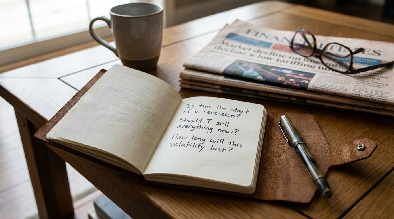 3D golden question mark balancing on a falling financial chart