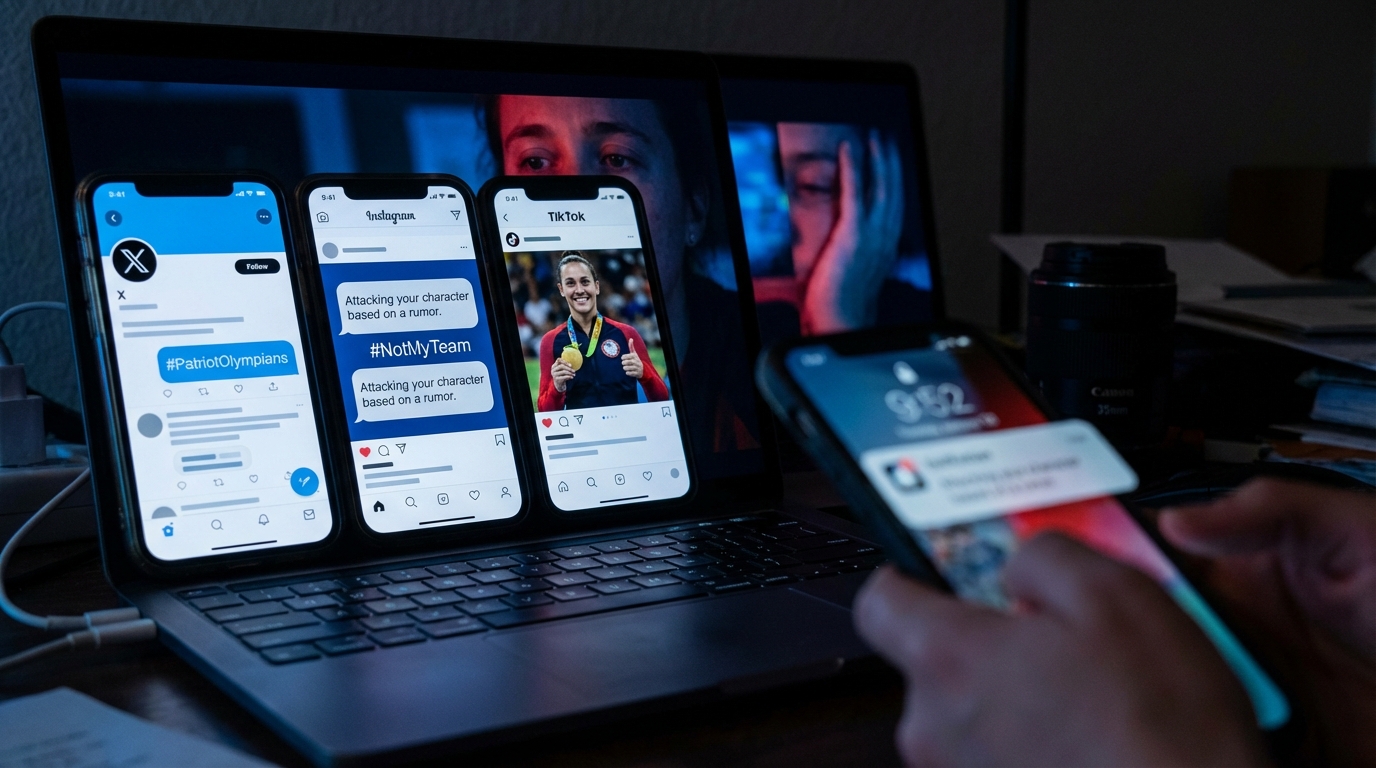 Smartphone screen showing intense social media debate over an athlete's photo.