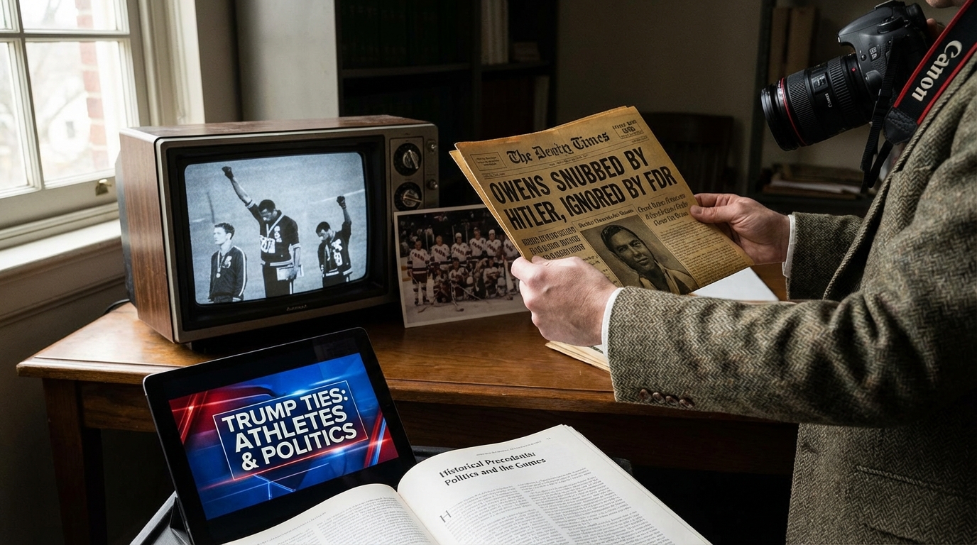 Montage of historic black and white Olympic photos blended with a modern color athlete.