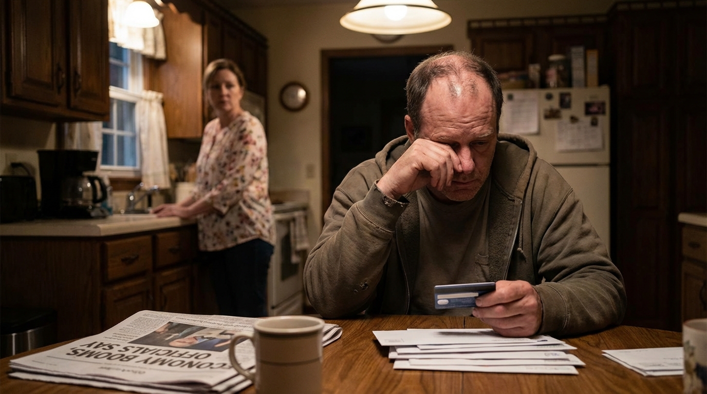 Tired workers waiting for transit reflecting the emotional toll of the economy