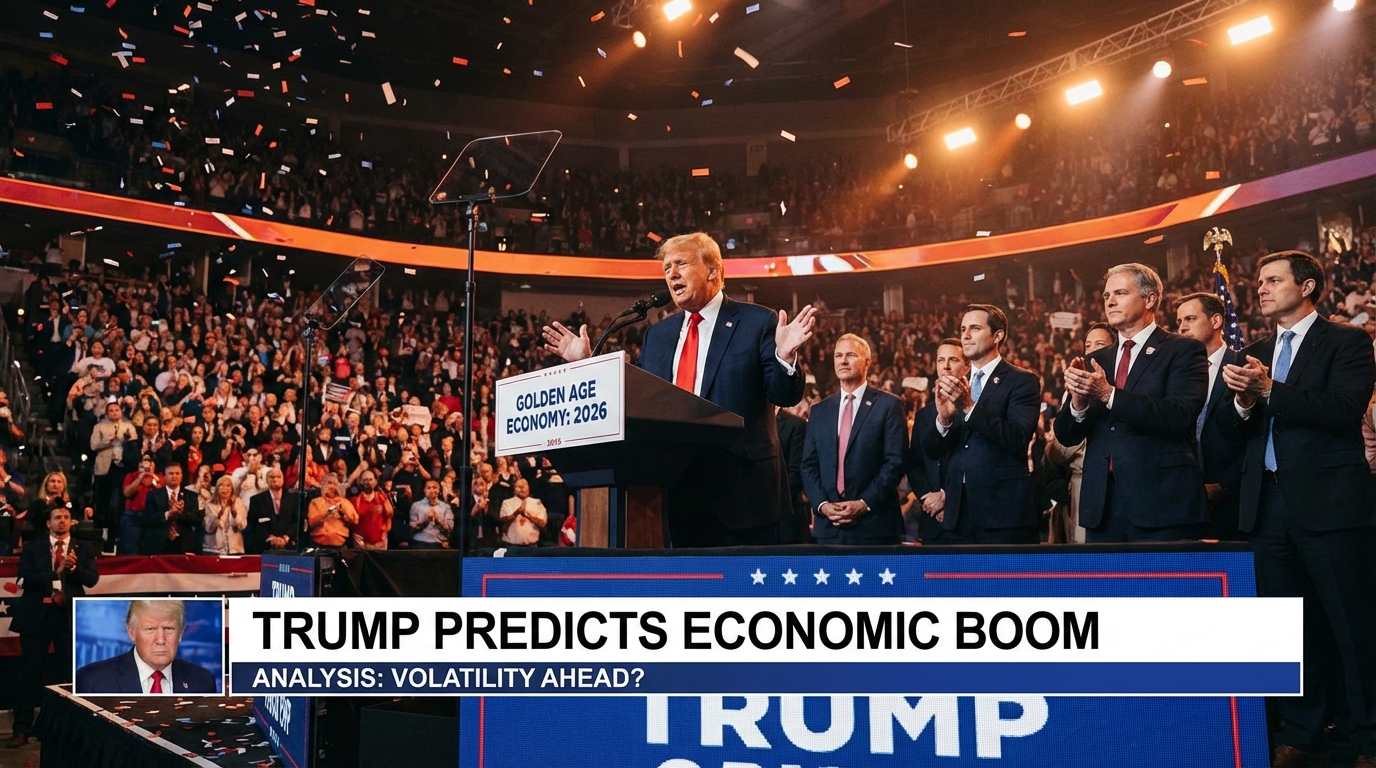 Donald Trump speaking at a podium about economic growth