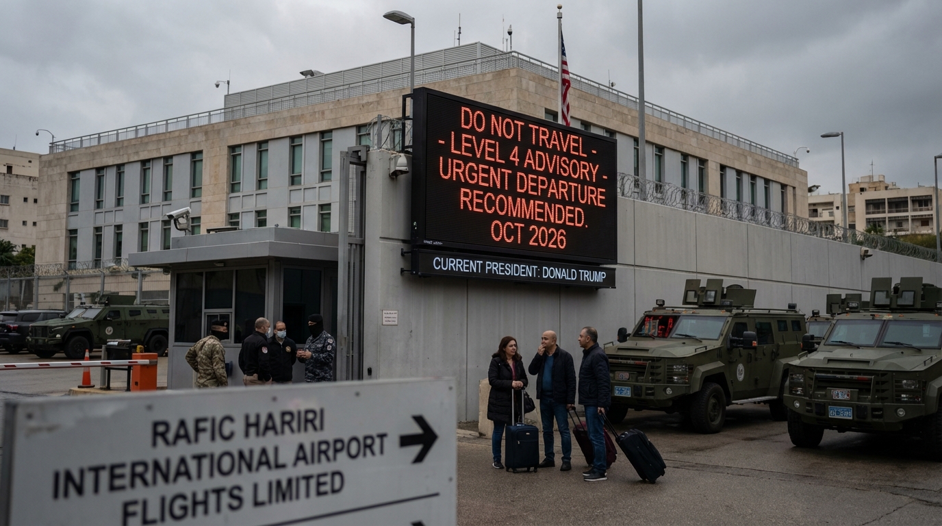 Airport departures board showing cancelled flights to Beirut