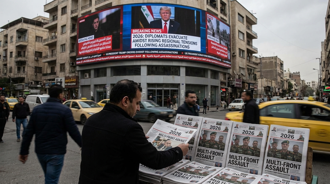 Map of Middle East with pins and red strings connecting conflict zones