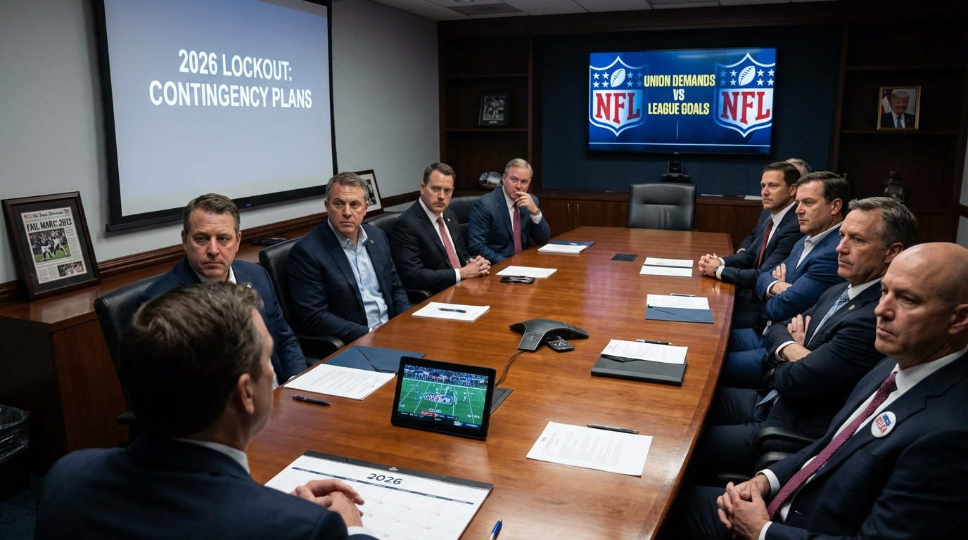 NFL labor negotiations boardroom meeting silhouette