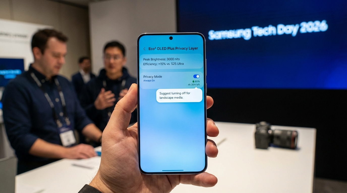 Side-by-side comparison of screen brightness in sunlight with and without privacy mode