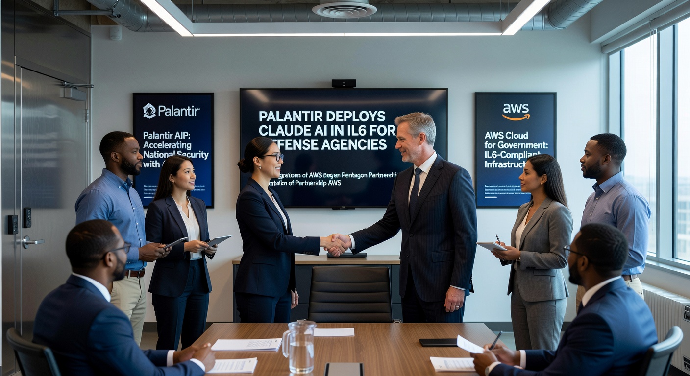 Aerial view of the Pentagon with digital network overlays connecting to servers.