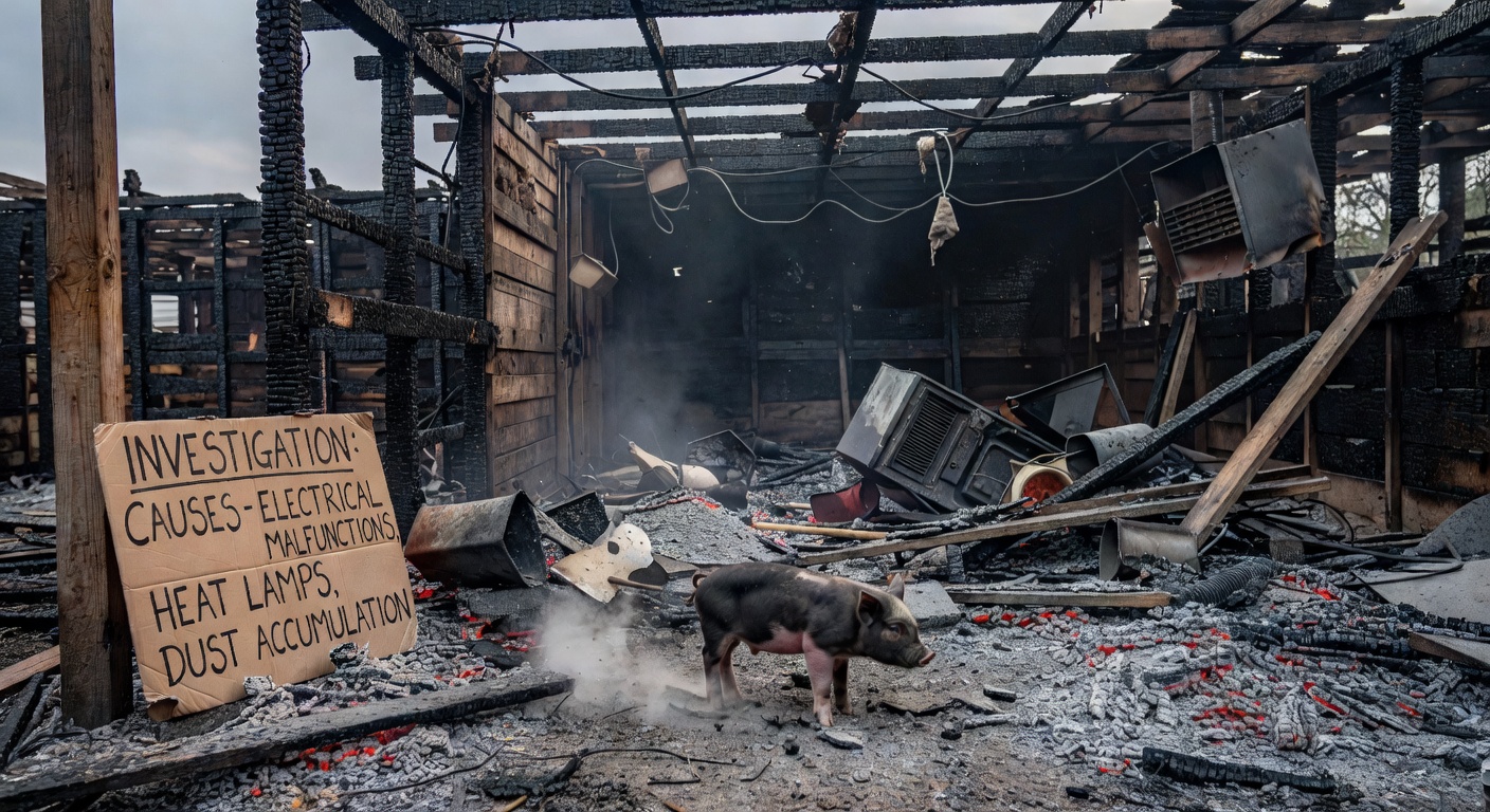Interior view of a barn with a safety inspector checking electrical equipment